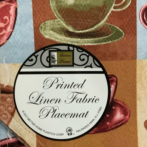 Coffee Time Placemats Printed Lined  Reversible Retro Block Pattern Set of 4 - Picture 3 of 16